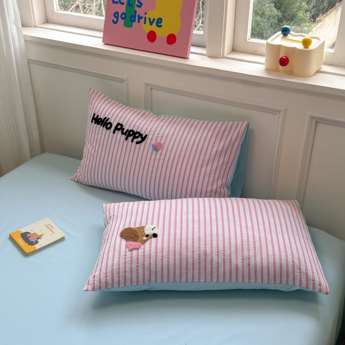 91家纺网 家纺一手货源 找家纺 如意朵 2025新款全棉纯棉提花水洗棉绣花四件套（专版花型） 三只小狗