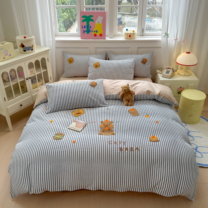 91家纺网 家纺一手货源 找家纺 如意朵 2025新款全棉纯棉提花水洗棉绣花四件套（专版花型） 贪吃卡皮