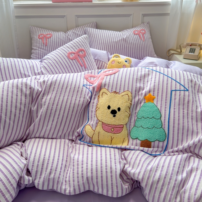 91家纺网 家纺一手货源 找家纺 如意朵 2025新款全棉纯棉提花水洗棉绣花四件套（专版花型） 休闲小猫