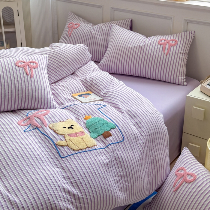 91家纺网 家纺一手货源 找家纺 如意朵 2025新款全棉纯棉提花水洗棉绣花四件套（专版花型） 休闲小猫