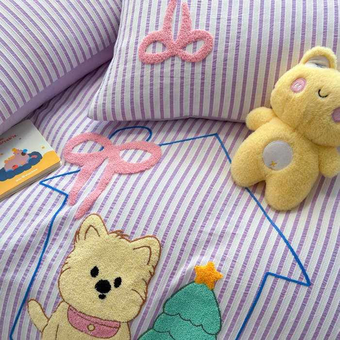 91家纺网 家纺一手货源 找家纺 如意朵 2025新款全棉纯棉提花水洗棉绣花四件套（专版花型） 休闲小猫