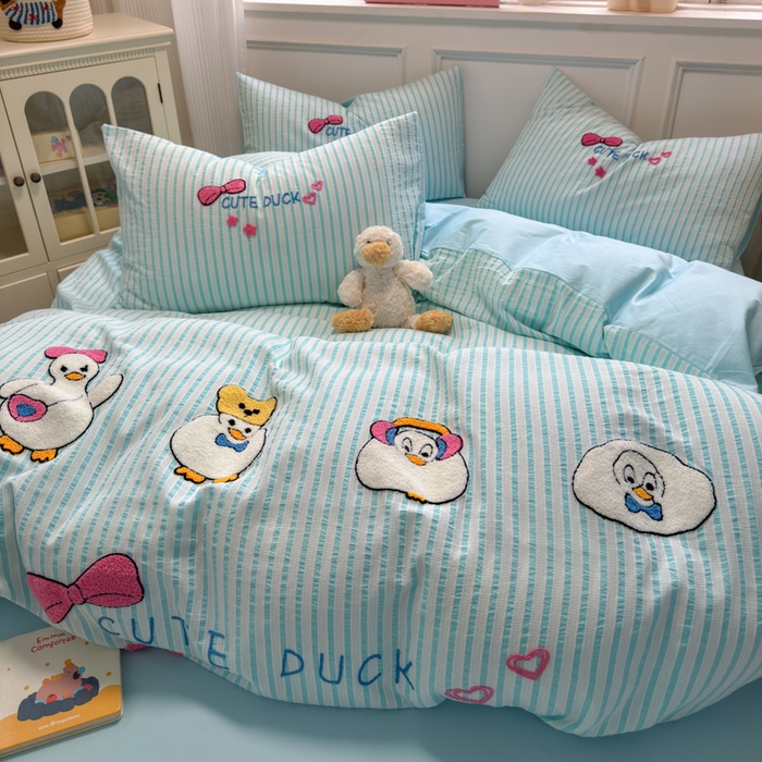 91家纺网 家纺一手货源 找家纺 如意朵 2025新款全棉纯棉提花水洗棉绣花四件套（专版花型） 开心丫