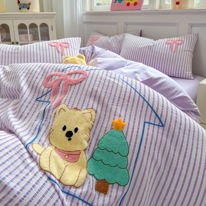 91家纺网 家纺一手货源 找家纺 如意朵 2025新款全棉纯棉提花水洗棉绣花四件套（专版花型） 休闲小猫