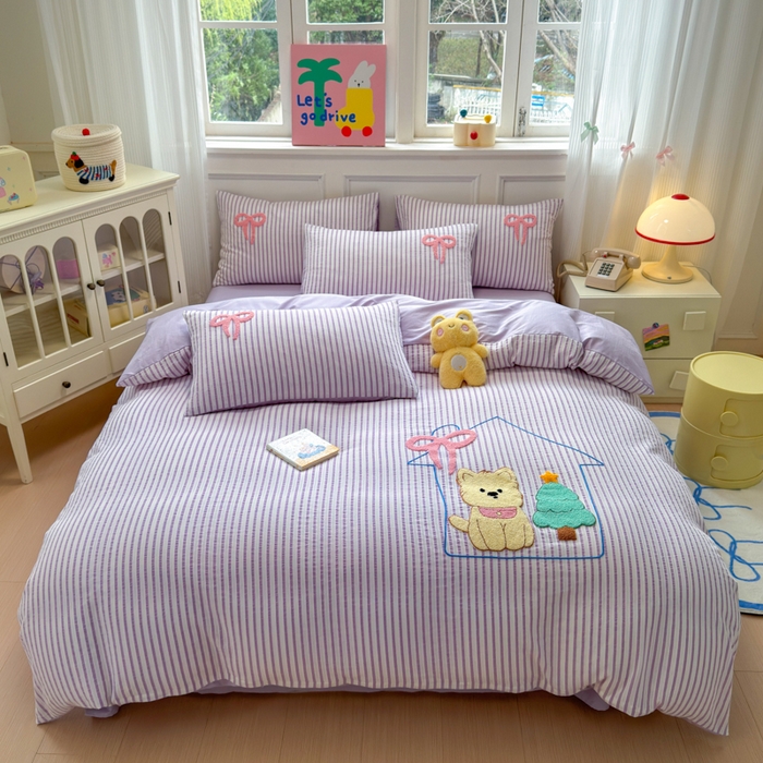 如意朵 2025新款全棉纯棉提花水洗棉绣花四件套（专版花型） 休闲小猫