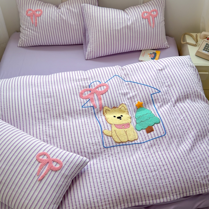 91家纺网 家纺一手货源 找家纺 如意朵 2025新款全棉纯棉提花水洗棉绣花四件套（专版花型） 休闲小猫