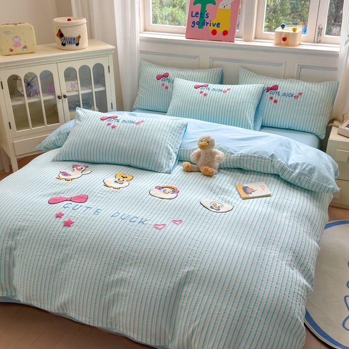 91家纺网 家纺一手货源 找家纺 如意朵 2025新款全棉纯棉提花水洗棉绣花四件套（专版花型） 开心丫