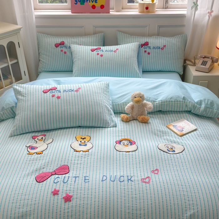 91家纺网 家纺一手货源 找家纺 如意朵 2025新款全棉纯棉提花水洗棉绣花四件套（专版花型） 开心丫