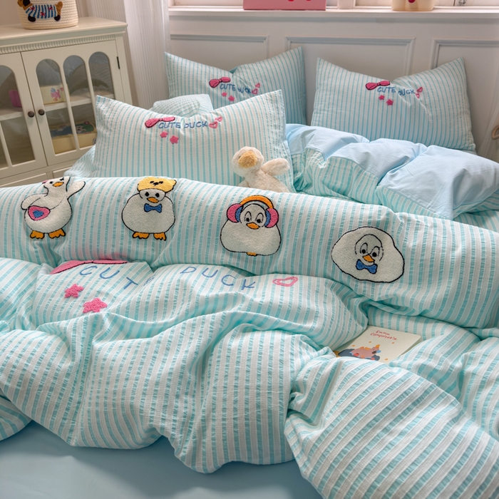 91家纺网 家纺一手货源 找家纺 如意朵 2025新款全棉纯棉提花水洗棉绣花四件套（专版花型） 开心丫