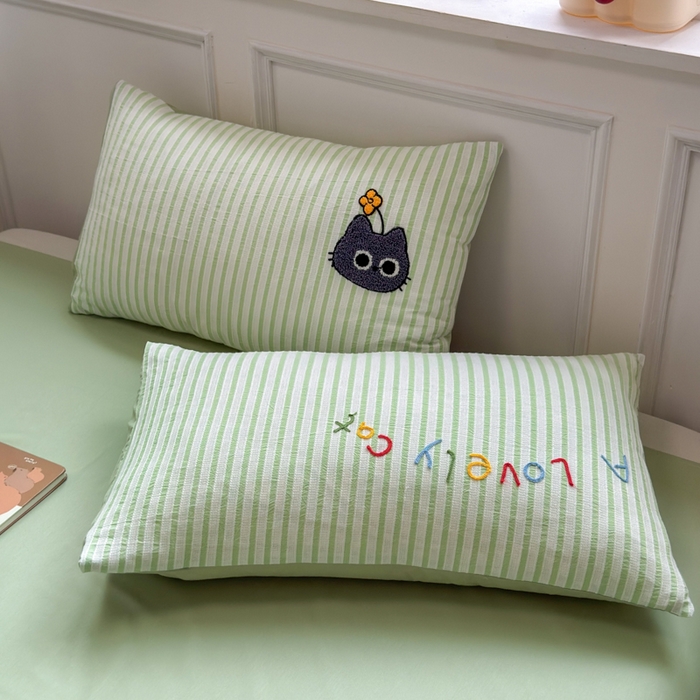 91家纺网 家纺一手货源 找家纺 如意朵 2025新款全棉纯棉提花水洗棉绣花四件套（专版花型） 三只小猫