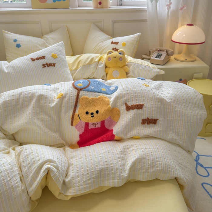 91家纺网 家纺一手货源 找家纺 如意朵 2025新款全棉纯棉提花水洗棉绣花四件套（专版花型） 抓星熊