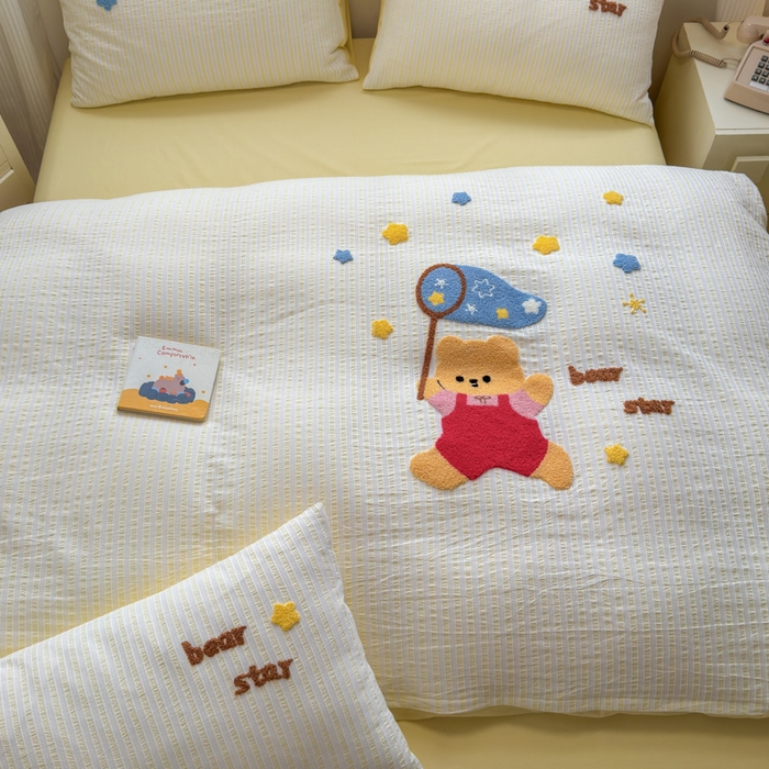 91家纺网 家纺一手货源 找家纺 如意朵 2025新款全棉纯棉提花水洗棉绣花四件套（专版花型） 抓星熊