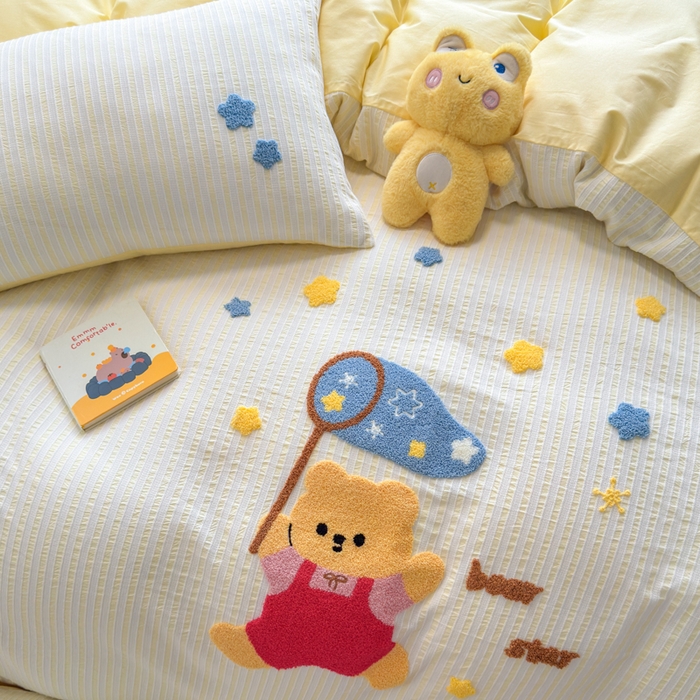 91家纺网 家纺一手货源 找家纺 如意朵 2025新款全棉纯棉提花水洗棉绣花四件套（专版花型） 抓星熊