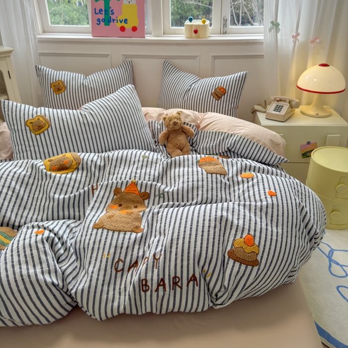 91家纺网 家纺一手货源 找家纺 如意朵 2025新款全棉纯棉提花水洗棉绣花四件套（专版花型） 贪吃卡皮