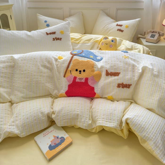 91家纺网 家纺一手货源 找家纺 如意朵 2025新款全棉纯棉提花水洗棉绣花四件套（专版花型） 抓星熊