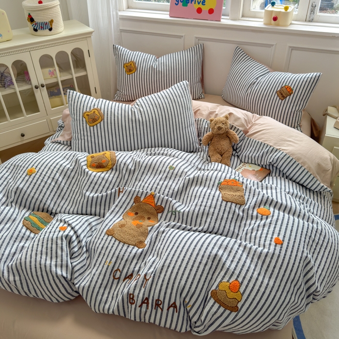 91家纺网 家纺一手货源 找家纺 如意朵 2025新款全棉纯棉提花水洗棉绣花四件套（专版花型） 贪吃卡皮