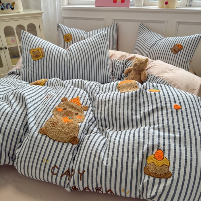 91家纺网 家纺一手货源 找家纺 如意朵 2025新款全棉纯棉提花水洗棉绣花四件套（专版花型） 贪吃卡皮