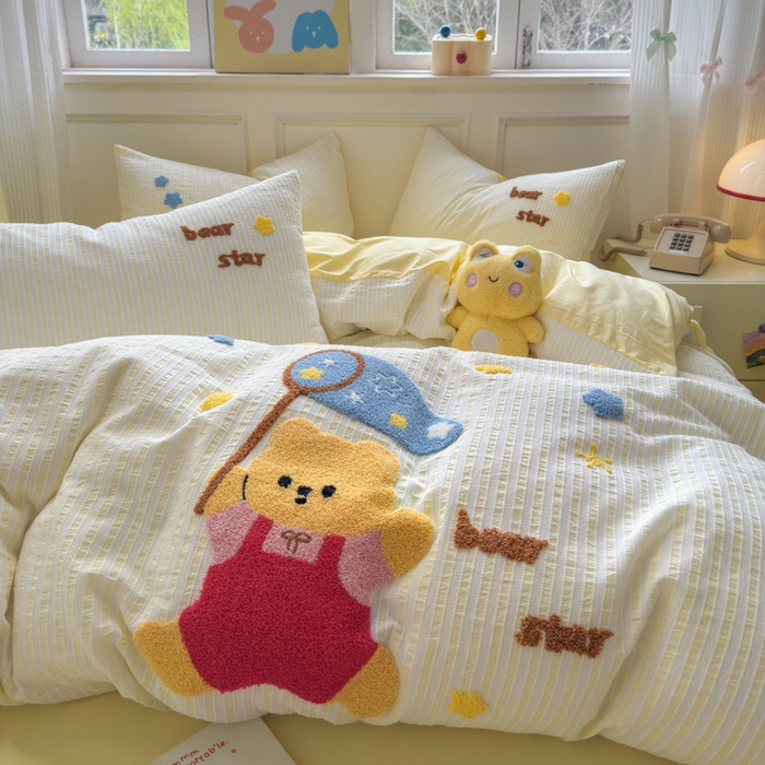 91家纺网 家纺一手货源 找家纺 如意朵 2025新款全棉纯棉提花水洗棉绣花四件套（专版花型） 抓星熊