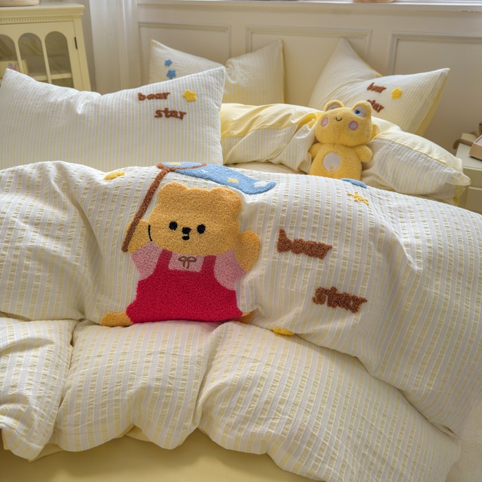 91家纺网 家纺一手货源 找家纺 如意朵 2025新款全棉纯棉提花水洗棉绣花四件套（专版花型） 抓星熊