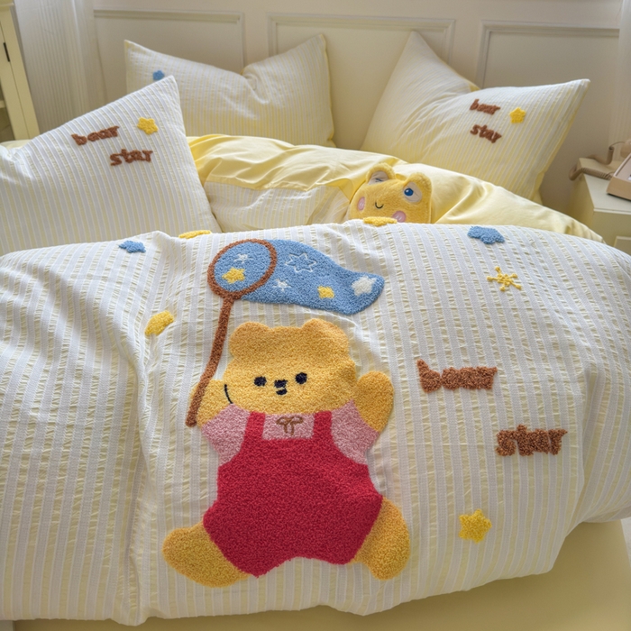 91家纺网 家纺一手货源 找家纺 如意朵 2025新款全棉纯棉提花水洗棉绣花四件套（专版花型） 抓星熊