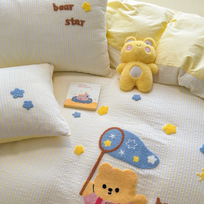 91家纺网 家纺一手货源 找家纺 如意朵 2025新款全棉纯棉提花水洗棉绣花四件套（专版花型） 抓星熊