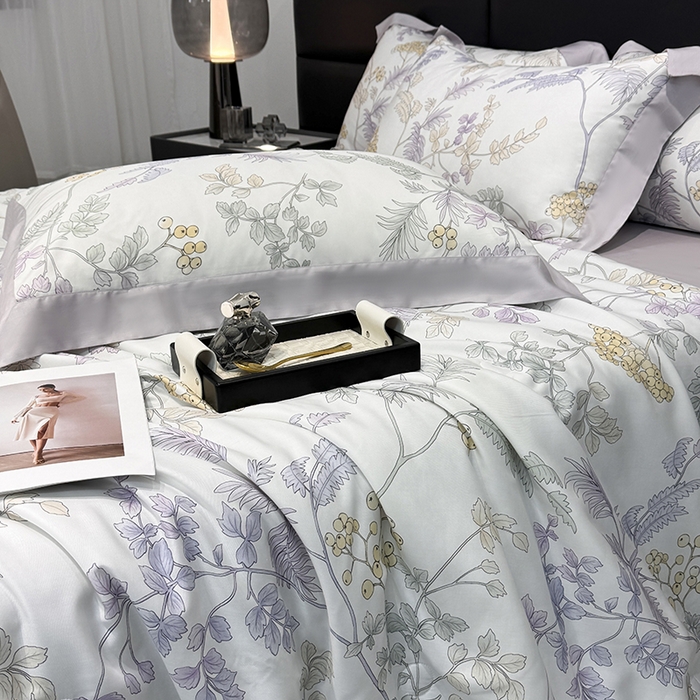 91家纺网 家纺一手货源 找家纺 衿成家纺 2025春夏新款莱赛尔天丝夏被嵌绳款数码印花单夏被夏被四件套 析漫枝