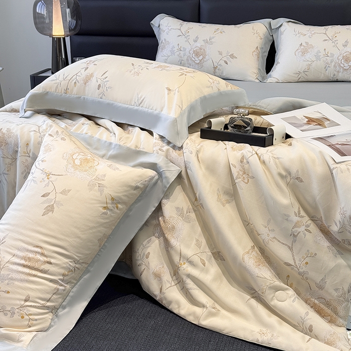 91家纺网 家纺一手货源 找家纺 衿成家纺 2025春夏新款莱赛尔天丝夏被嵌绳款数码印花单夏被夏被四件套 妍艺