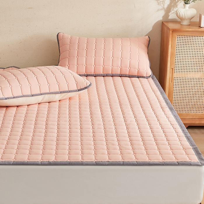 91家纺网 家纺一手货源 找家纺 暖季家纺 2025新款A类水抚棉麻新疆棉花床护垫 絮叠床护垫-粉