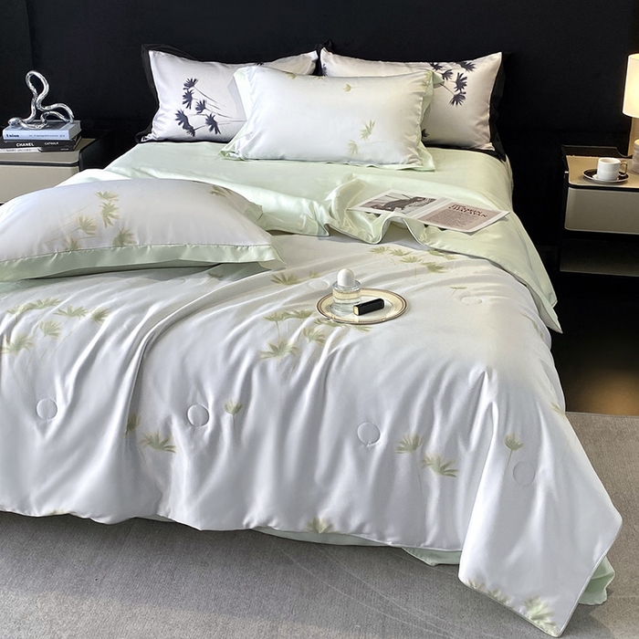 91家纺网 家纺一手货源 找家纺 （总）优悦生活馆 2025新款顺滑冰丝夏被四件套-轻梦轻语