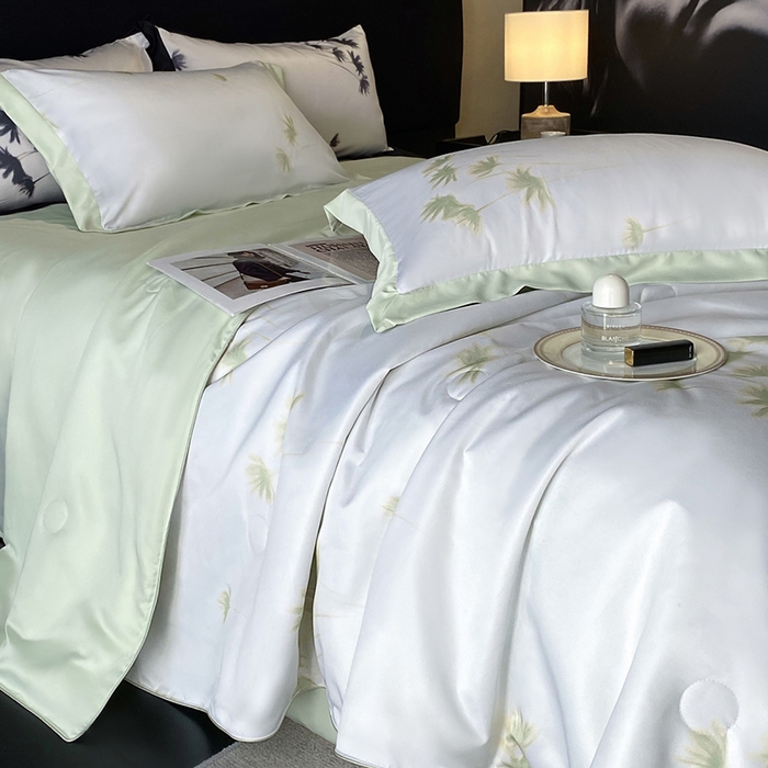 91家纺网 家纺一手货源 找家纺 优悦生活馆 2025新款顺滑冰丝夏被四件套-轻梦轻语 轻梦-绿