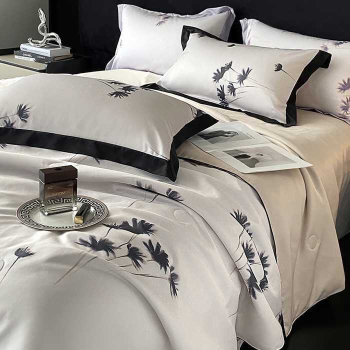 91家纺网 家纺一手货源 找家纺 优悦生活馆 2025新款顺滑冰丝夏被四件套-轻梦轻语 轻梦-香槟