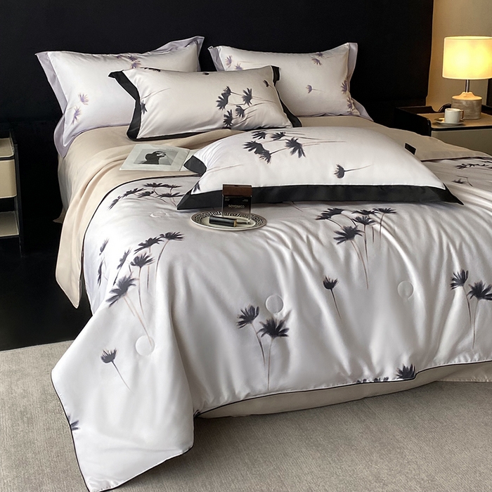 91家纺网 家纺一手货源 找家纺 优悦生活馆 2025新款顺滑冰丝夏被四件套-轻梦轻语 轻梦-香槟