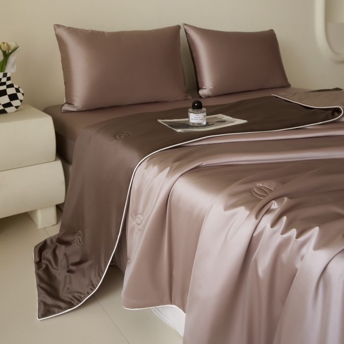 91家纺网 家纺一手货源 找家纺 （总）圣梦莱羽绒家纺 2025春夏新款A类锦氨凉感丝亮丝冰丝绸夏凉被亲肤丝绸被芯（凡质量问题由商家承担）