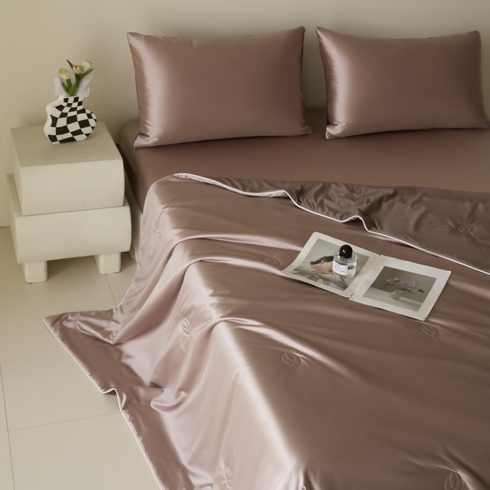 91家纺网 家纺一手货源 找家纺 （总）圣梦莱羽绒家纺 2025春夏新款A类锦氨凉感丝亮丝冰丝绸夏凉被亲肤丝绸被芯（凡质量问题由商家承担）