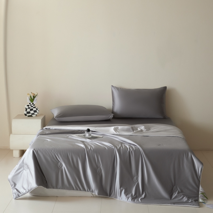 91家纺网 家纺一手货源 找家纺 （总）圣梦莱羽绒家纺 2025春夏新款A类锦氨凉感丝亮丝冰丝绸夏凉被亲肤丝绸被芯（凡质量问题由商家承担）