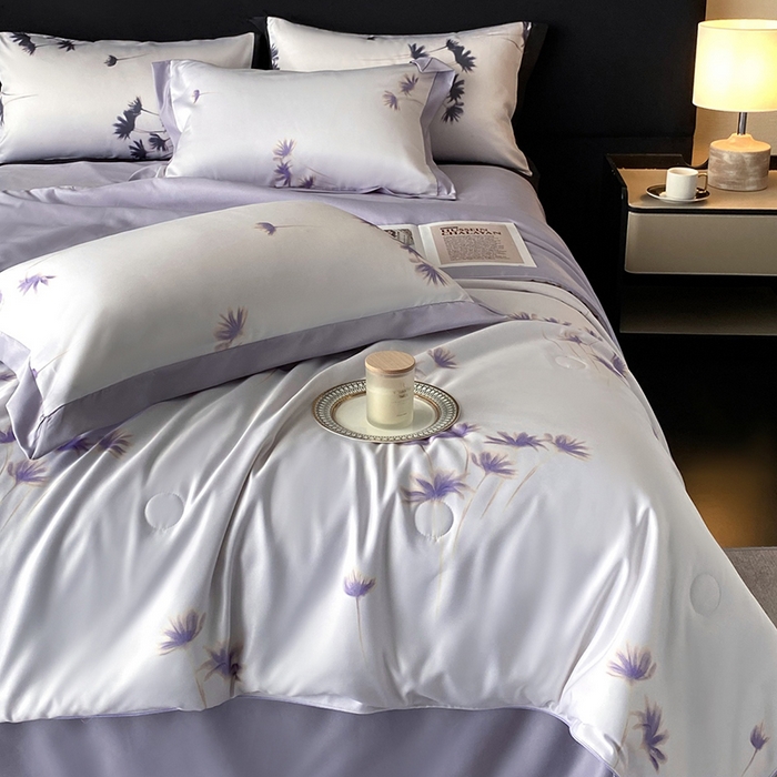 91家纺网 家纺一手货源 找家纺 优悦生活馆 2025新款顺滑冰丝夏被四件套-轻梦轻语 轻梦-紫