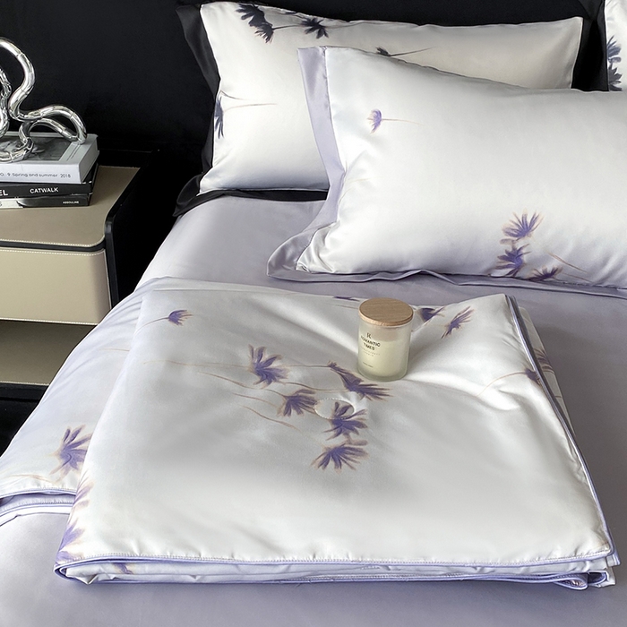 91家纺网 家纺一手货源 找家纺 优悦生活馆 2025新款顺滑冰丝夏被四件套-轻梦轻语 轻梦-紫