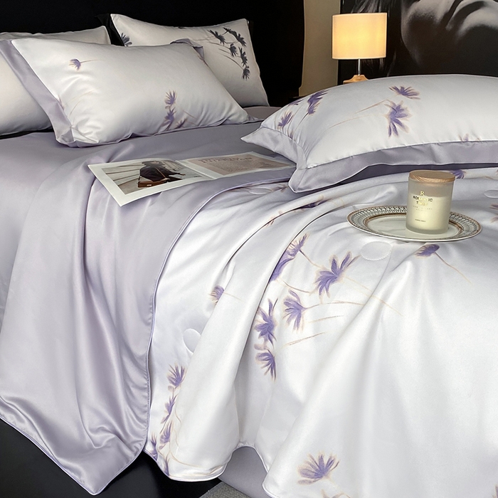 91家纺网 家纺一手货源 找家纺 优悦生活馆 2025新款顺滑冰丝夏被四件套-轻梦轻语 轻梦-紫