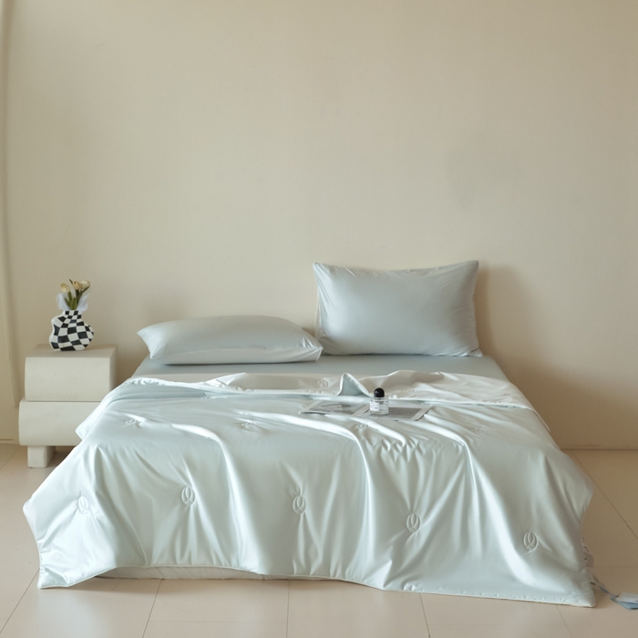 圣梦莱羽绒家纺 2025春夏新款A类锦氨凉感丝亮丝冰丝绸夏凉被亲肤丝绸被芯 海盐天空蓝