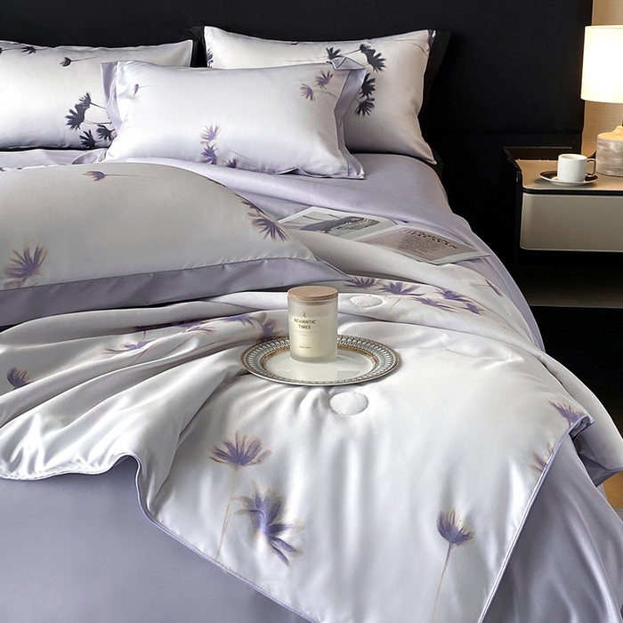 91家纺网 家纺一手货源 找家纺 优悦生活馆 2025新款顺滑冰丝夏被四件套-轻梦轻语 轻梦-紫