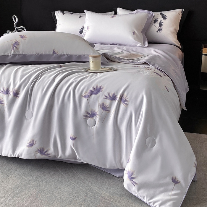 91家纺网 家纺一手货源 找家纺 优悦生活馆 2025新款顺滑冰丝夏被四件套-轻梦轻语 轻梦-紫