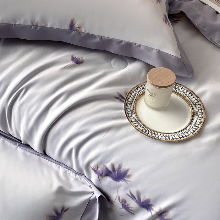91家纺网 家纺一手货源 找家纺 优悦生活馆 2025新款顺滑冰丝夏被四件套-轻梦轻语 轻梦-紫