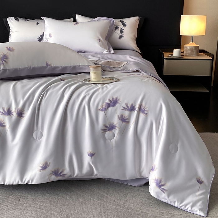 91家纺网 家纺一手货源 找家纺 优悦生活馆 2025新款顺滑冰丝夏被四件套-轻梦轻语 轻梦-紫