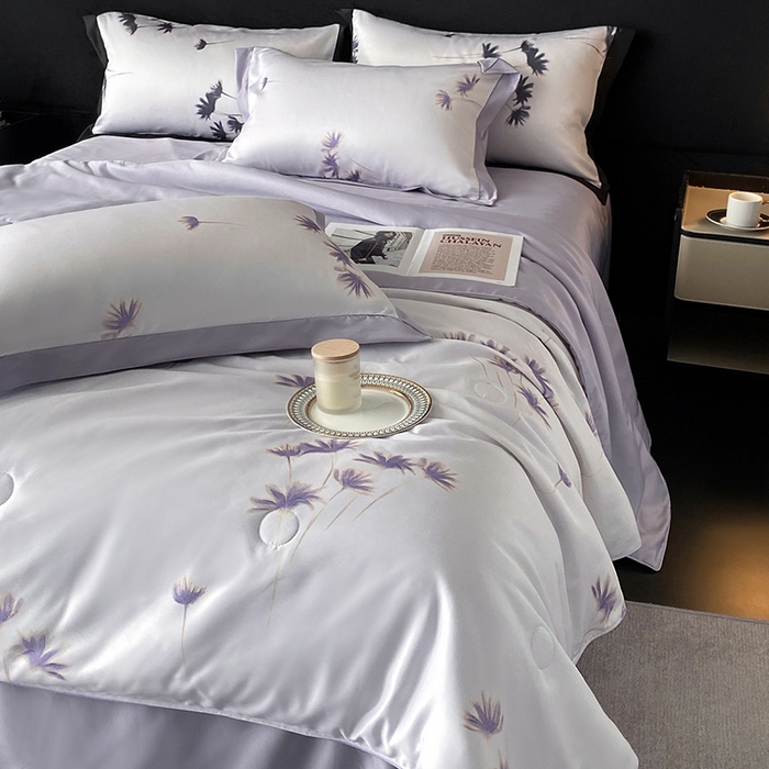 91家纺网 家纺一手货源 找家纺 优悦生活馆 2025新款顺滑冰丝夏被四件套-轻梦轻语 轻梦-紫