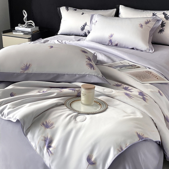 91家纺网 家纺一手货源 找家纺 优悦生活馆 2025新款顺滑冰丝夏被四件套-轻梦轻语 轻梦-紫