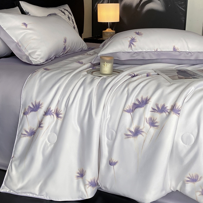 91家纺网 家纺一手货源 找家纺 优悦生活馆 2025新款顺滑冰丝夏被四件套-轻梦轻语 轻梦-紫