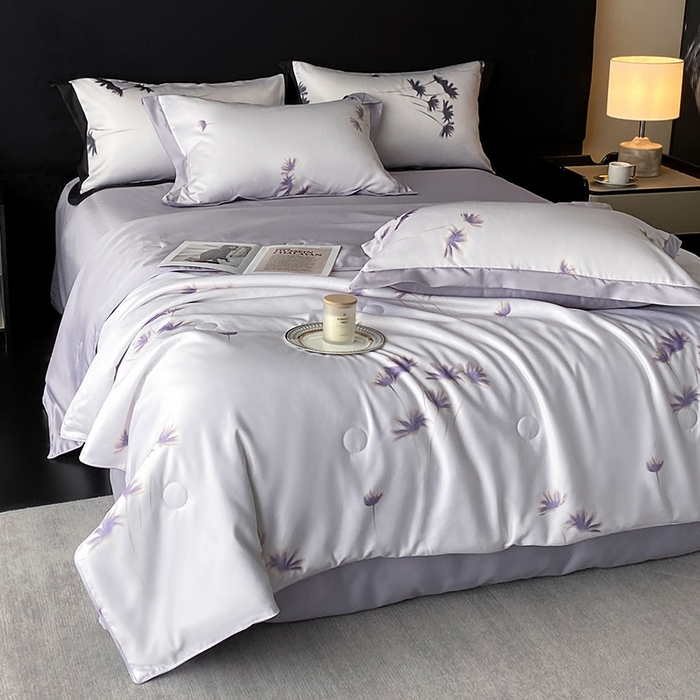 91家纺网 家纺一手货源 找家纺 优悦生活馆 2025新款顺滑冰丝夏被四件套-轻梦轻语 轻梦-紫