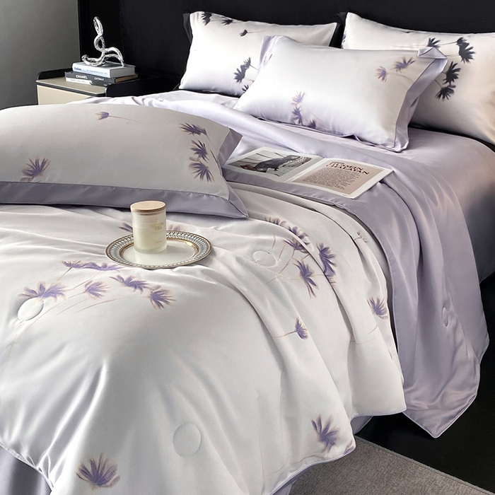 91家纺网 家纺一手货源 找家纺 优悦生活馆 2025新款顺滑冰丝夏被四件套-轻梦轻语 轻梦-紫