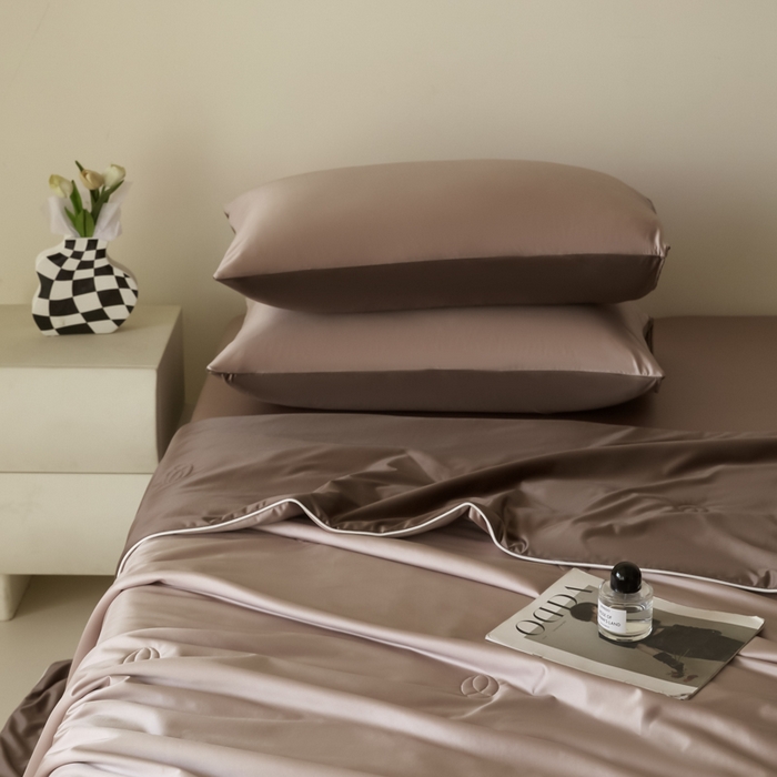 91家纺网 家纺一手货源 找家纺 圣梦莱羽绒家纺 2025春夏新款A类锦氨凉感丝亮丝冰丝绸夏凉被亲肤丝绸被芯 浓郁卡布奇诺