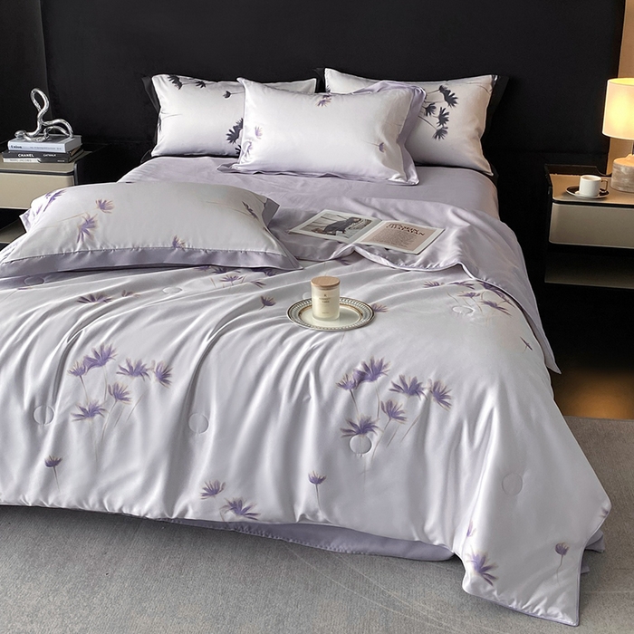 91家纺网 家纺一手货源 找家纺 优悦生活馆 2025新款顺滑冰丝夏被四件套-轻梦轻语 轻梦-紫