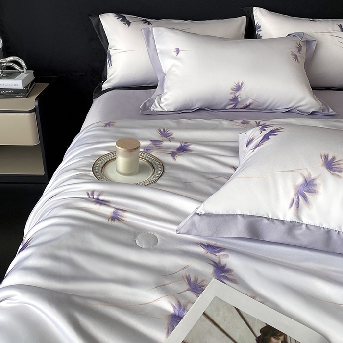 91家纺网 家纺一手货源 找家纺 优悦生活馆 2025新款顺滑冰丝夏被四件套-轻梦轻语 轻梦-紫